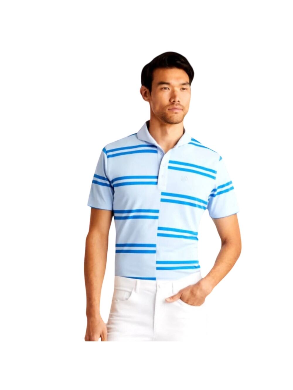 G/FORE Men's Split Stripe Golf Sky Blue Polo Size XL
